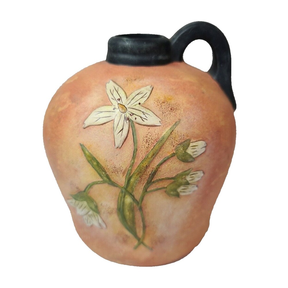 VTG Romance N Blooms Bobs Pottery Clay Floral Small Jug Vase Karen Hillard Good